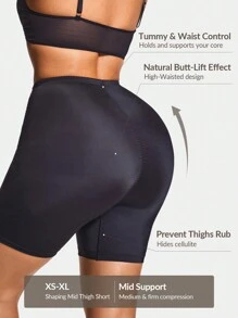 SHAPORA Women's Solid High Waist Shapewear Shorts - Black - View 2