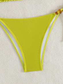 SHEIN Swim Pakaian Renang Liburan Musim Panas di Pantai untuk Wanita, Set Bikini Beludru Gaya Boho - Hijau - View 4