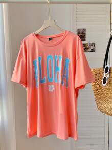 SHEIN EZwear Letter Graphic Drop Shoulder Oversized Tee, Unisex