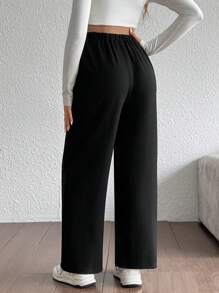 SHEIN Solid Color Versatile High-Waisted Casual Trousers For Women - Black - View 2