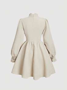 SHEIN MOD Women's Solid Color Front Tie Long Sleeve Casual Dress - Apricot - View 2