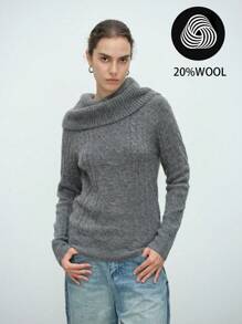 Aalyst 女士不对称高领休闲百搭长袖羊毛毛衣