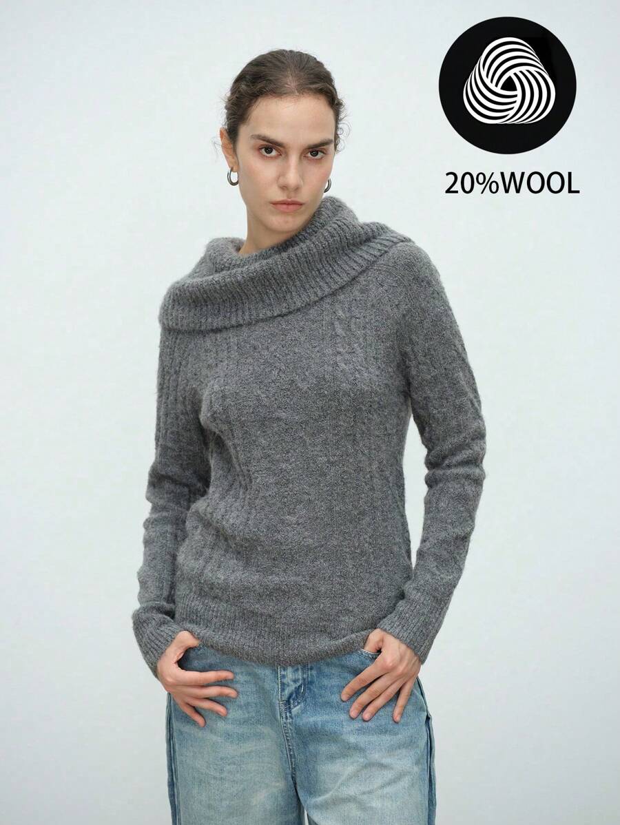 Aalyst 女士不对称高领休闲百搭长袖羊毛毛衣