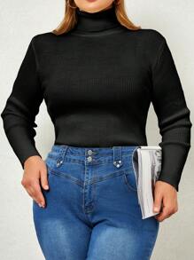 RueChic Plus Solid Turtleneck Sweater For Autumn & Winter - Black - View 4