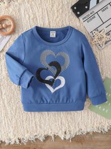 SHEIN Sudadera deportiva casual cómoda para bebés/niños pequeños con estampado de corazón para el Día de San Valentín, adecuada para vacaciones, viajes, escuela, reuniones diarias, primavera/verano/otoño