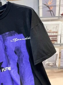 SHEIN Conjunto deportivo informal para adolescentes de 2 piezas - Camiseta de manga corta + Pantalones cortos de color contrastado, estilo punk rock adecuado para eventos de primavera/verano, fiestas, festivales de música - Multicolor - Ver 5