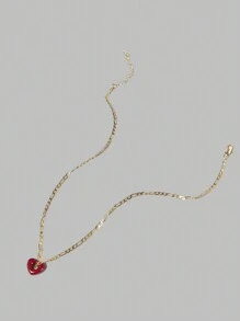 Ontre 18K 镀金红色珐琅心形吊坠项链 - 紅色 - 查看 4