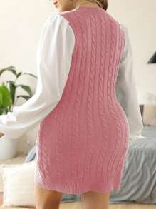 Celure Vestido de suéter versátil de unicolor de tejido de cable para mujer talla grande, 2 en 1 con mangas, otoño/invierno