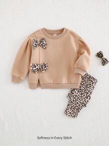 Cozy Pixies Set di abbigliamento da 2 pezzi per bambine con maglione girocollo a maniche lunghe con volant e fiocchi, e leggings in vita elastica