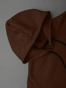 Manfinity Campus Court Aesthetic Post--Men's Casual Simplistic Hoodie, Daily Wear - Coffee Brown - View 5