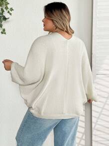 SHEIN CURVE+ Plus Size Women's Cross Deep V-Neck Loose, Elegant And Simple Sweater - White - View 2