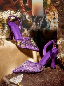 CUCCOO TILAWA Women's Fashion Party Rhinestone Heeled Pumps Spring Shoes Spring Break Easter Prom Heels For Christmas Valentine's Day - Purple - View 3