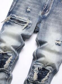 Manfinity LEGND Men's Casual Washed Distressed Slim Fit Jeans - Light Wash - View 3