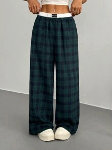 SHEIN EZwear 女式撞色腰带贴片休闲裤 - 綠色 - 查看 5