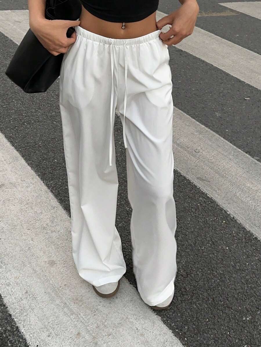 SHEIN EZwear Quần ống đứng dệt rộng rãi, mỏng cho nữ, vải nhẹ, thích hợp cho mùa xuân và mùa hè - Nhiều màu - Xem 1