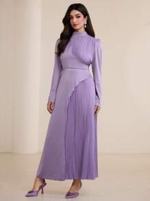 Graceveil Vestido plisado casual de manga larga con cuello alto para mujer, modesto