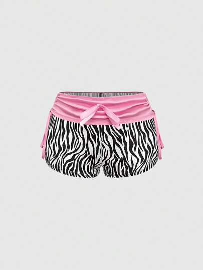 Pantalones cortos de mujer de estilo Y2K de cintura baja y super cortos con estampado de cebra y gráficos en inglés
