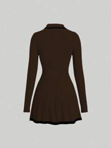 Lunelith SHEIN Lunessa Vestido de suéter casual de manga larga con cuello polo y bloques de color para mujer de otoño/invierno