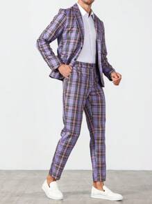 Manfinity Homme 2pcs Plaid Blazer, Top And Trousers Suits - Multicolor - View 5