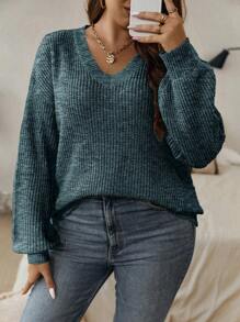 Calvaya 加大落肩罗纹针织毛衣，冬季