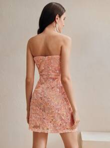 Anewsta 女士浪漫粉色露肩花卉刺绣性感迷你连衣裙，夏季约会夜度假装