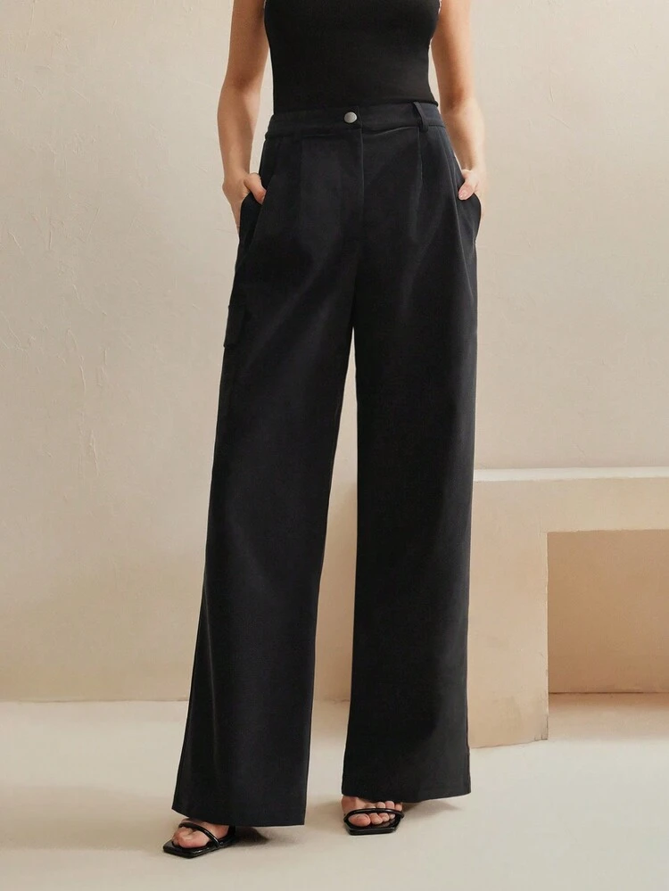 Pantalones cargo casuales de mujer, pantalones rectos de alta calidad con cintura elástica y pliegues