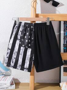 SHEIN Leap Crew Tween Boys Casual Beach Star Pattern Swim Trunks - Black - View 2