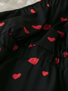 SHEIN Clasi 大码休闲无袖心形全印花直筒连衣裙，简约设计，夏季情人节 - 黑色 - 查看 5