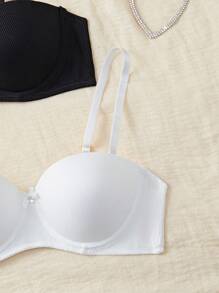 Set de 2 sujetadores con aros de mujer de empuje hacia arriba simples, sujetador sin cables casual