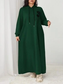Mulvari Plus Size Casual Drawstring Hoodie Dress For Autumn - Dark Green - View 4