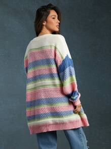 WESTFADE Spring Striped Cozy Open Front Long Sleeve Cardigan Sweater - Multicolor - View 4