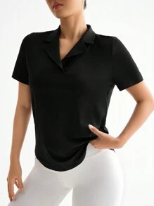 SHEIN Sport Studio Lässig schwarzes Sportpoloshirt, modisch minimalistischer Alltagsschmuck