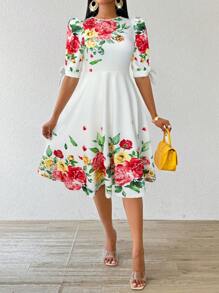 SHEIN Lady Abiti da cerimonia eleganti per matrimoni e occasioni invernali, abiti lavorati a maglia con collo rotondo, bianchi, adatti per l'ufficio e le vacanze, con maniche a tre quarti, per donne - Rosso - Visualizzare 6