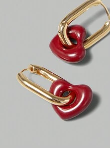 Ontre 18k 镀金 3D 红色心形耳环，适合情人节 - 酒紅色 - 查看 2
