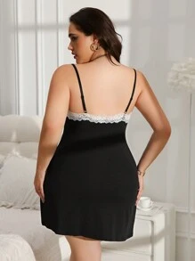 Plus Size Contrast Color Lace Trim Slip Dress