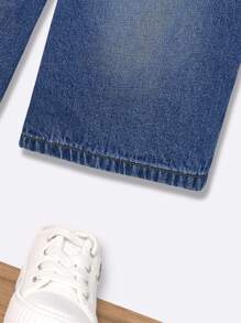 SHEIN Vintaside Kids Casual Street Style Decorative Drawstring Waist Tween Boys Denim Shorts, Fashion Versatile Leisure Jeans Shorts, School, Campus, College - Medium Wash - View 6