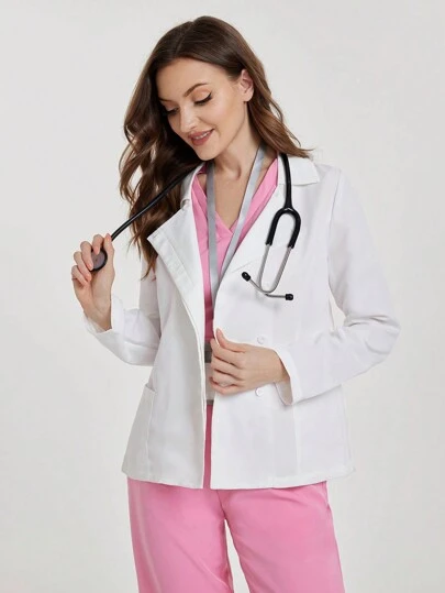 TaskEZ 女式长袖前口袋手术服上衣，秋季，女式 V 领多口袋工作手术服外套上衣，女性健康检查手术手术服，宠物美容，牙科按摩师服装，工作室时尚上衣，衣领上有纽扣，方便穿脱，圣诞节、新年和情人节实用女装，冬季和春季女装