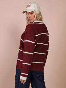 COSMINA 女士条纹长袖简约毛衣，日常休闲穿着 - 奶油色 - 查看 2