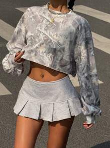 Muchica Blusa casual de cuello redondo con estampado completo para mujer, para uso diario en otoño/invierno