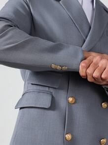 Manfinity Mode 男士纯色纽扣前口袋设计长袖上衣和裤子套装