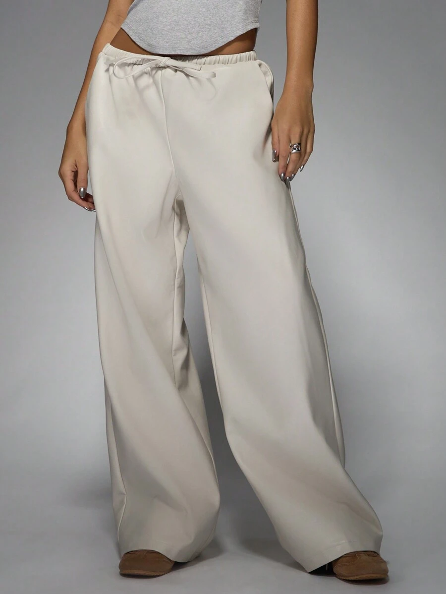 MISSGUIDED 紧身腰带仿皮长裤，配有抽绳办公室服装