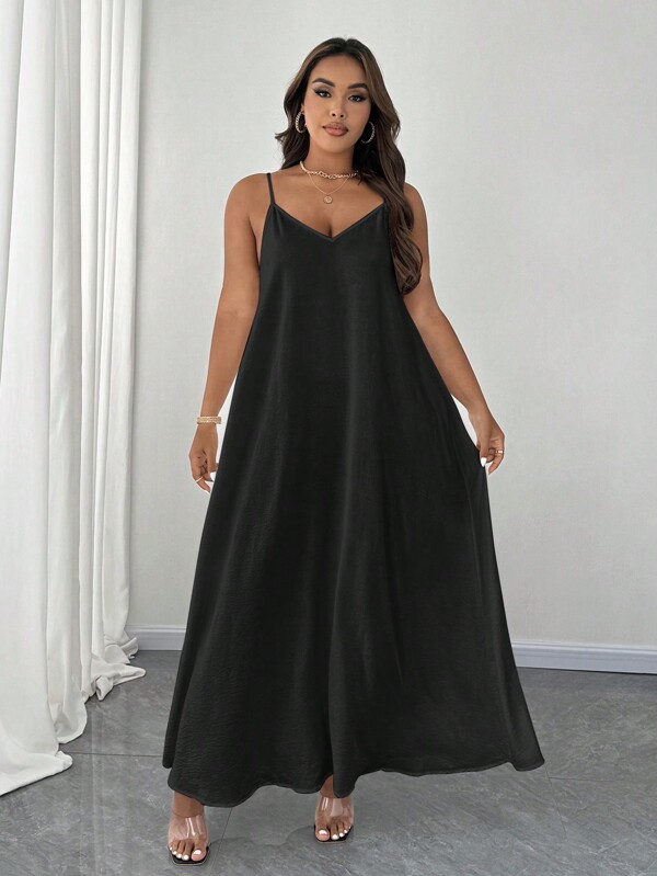 Celure Plus Size Casual Solid Color Spaghetti Strap Dress