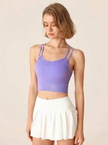 Lifespree 女士纯色细肩带简约休闲运动 T 恤，适合日常休闲穿着 - 淡紫色 - 查看 5