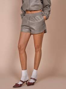 COSMINA Women's Casual PU Grey-Green Regular Shorts