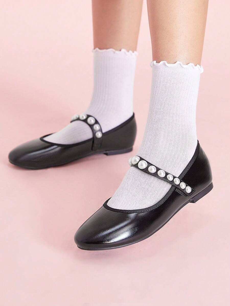 CUCCOO DOLLMOD 女士圆头舒适休闲平底鞋,带仿珍珠装饰 - 黑色 - 查看 1