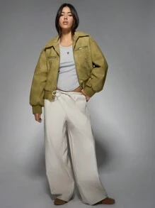 MISSGUIDED 紧身腰带仿皮长裤，配有抽绳办公室服装