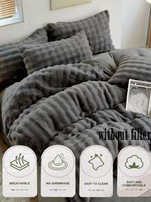 3 件套木炭绒毛绒羽绒被套，柔软温暖的卧室床上用品，可机洗 - 深灰色 - 查看 6