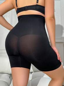 SHEIN 1 件装无缝大码产后高腰收腹塑身短裤，前开襟 - 黑色 - 查看 2