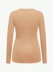 SHEIN 3pcs/Set Maternity Casual Cropped Long Sleeve Round Neck Simple Pattern T-Shirts, Autumn Knit - Khaki - View 9