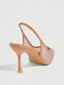 CUCCOO SZL Apricot Color Crystal Pointed Toe High Heel Women Pumps - Apricot - View 11